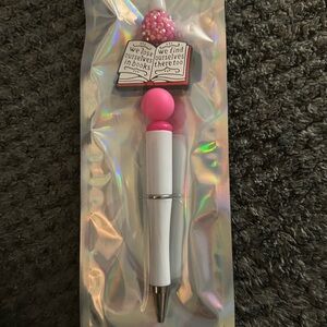 White Pen with Pink Bead and Book Charm